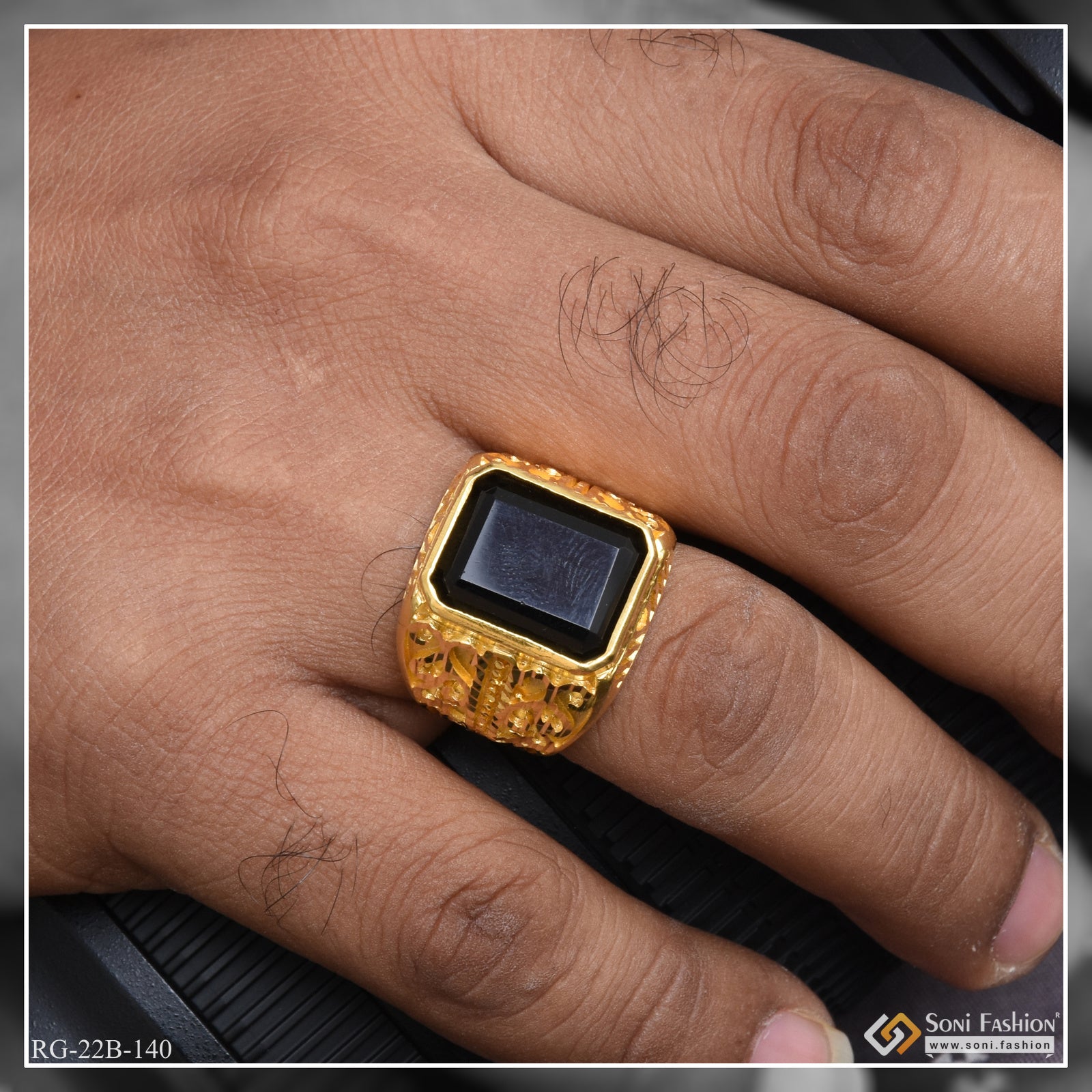 1 Gram Gold Forming Black Stone Lovely Design High-Quality Ring for Men - Style B140
