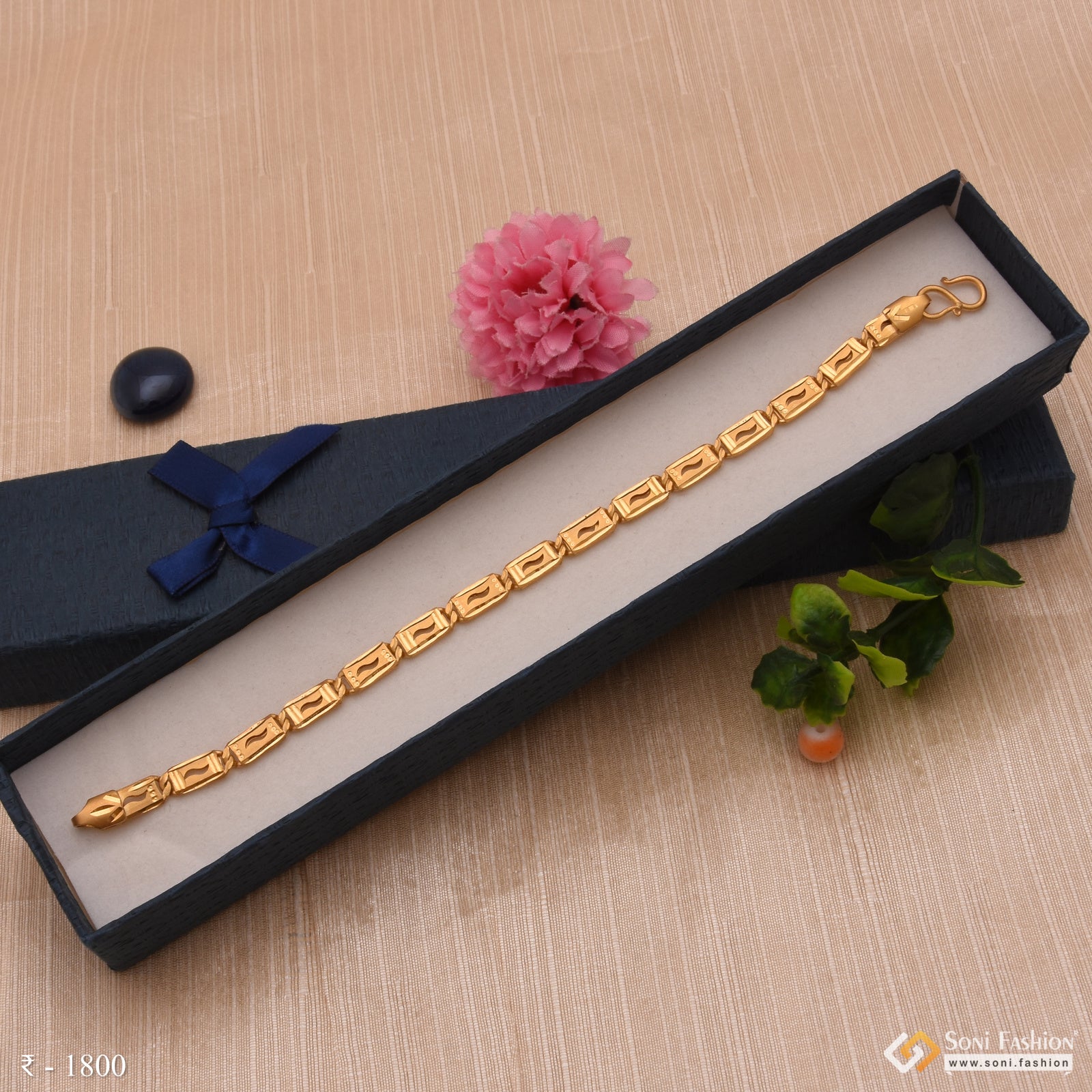 1 Gram - S Design Nawabi Delicate Design Gold Plated Bracelet for Men - Style B525
