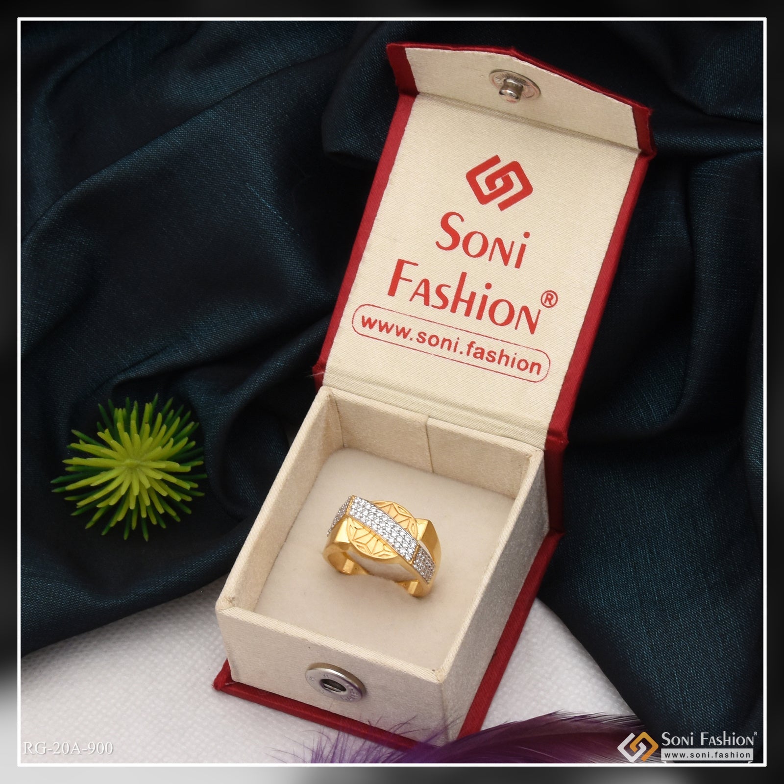 1 Gram Gold Forming Attention-Getting Design with Diamond Ring for Men - Style A900