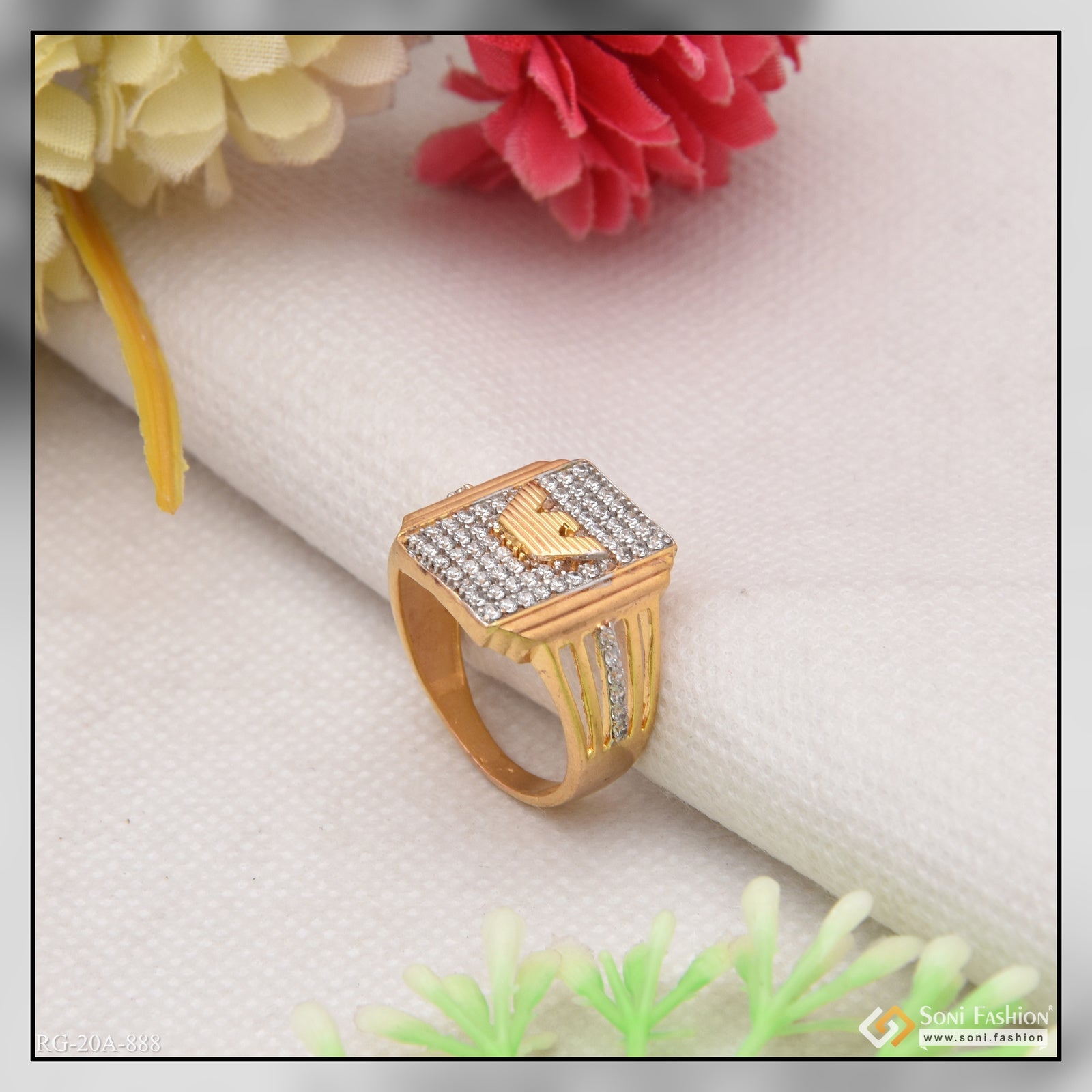 1 Gram Gold Forming Attention-Getting Design with Diamond Ring for Men - Style A888