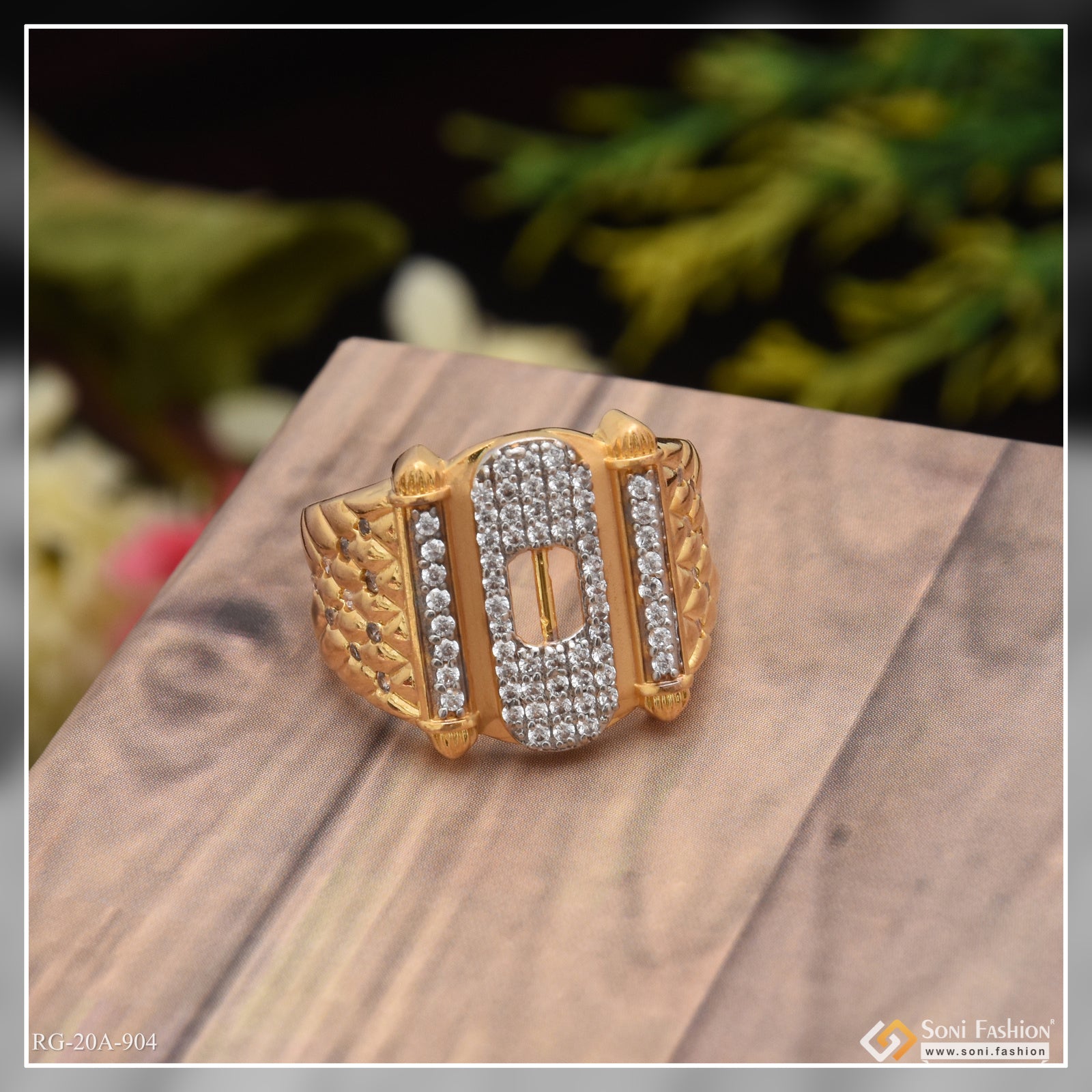 1 Gram Gold Forming Attention-Getting Design with Diamond Ring for Men - Style A904